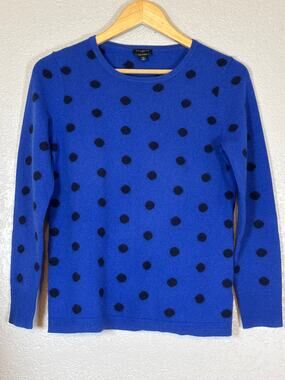 Talbots 100% Cashmere Polka Dot Sweater Blue Black Small Petite Parisian Chic